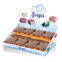 EXPOSITOR PASTILLAS DE JABON 140 G. NARANJA. 17 UNIDADES