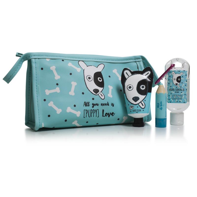 SET PUPPY LOVE CON CREMA DE MANOS, BALSAMO LABIAL Y GEL LIMPIEZA DE MANOS