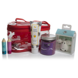 SET GIRL POWER CON NECESER TRANSPARENTE, CON ESPONJAS DE MAQUILLAJE, CREMA DE MANOS, CAVIAR DE BAÑO Y DOS BALSAMOS LABI