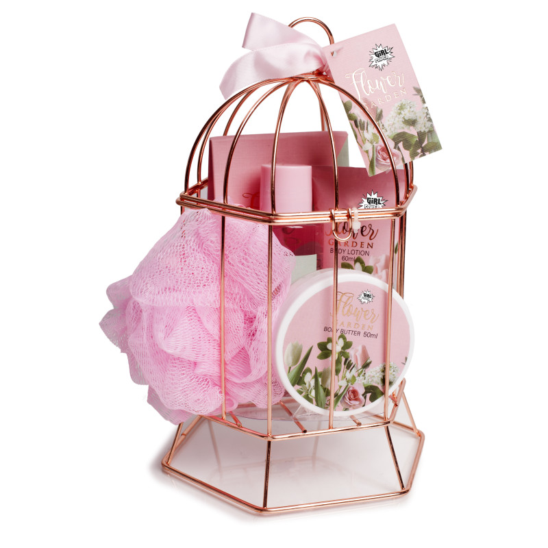 SET DE BAÑO JAULA CROMADA. FLORES DE JARDIN SET DE BAÑO JAULA CROMADA. FLORES DE JARDIN