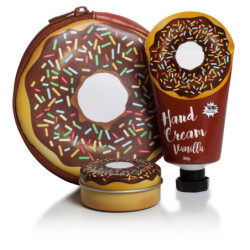 SET DONUTS  DE BOLSO CON BALSAMO LABIAL Y CREMA DE MANOS. VAINILLA