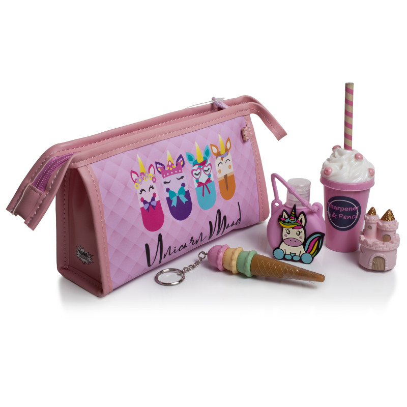 SET UNICOR MOOD CON NECESER, BOLIGRAFO, BALSAMO, GEL DE MANOS, SACAPUNTAS Y LAPIZ