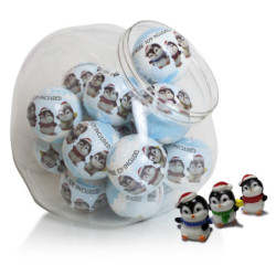 EXPOSITOR 16 UNIDADES BOMBA DE BAÑO CON JUGUETE PINGÜINO SURTIDO.